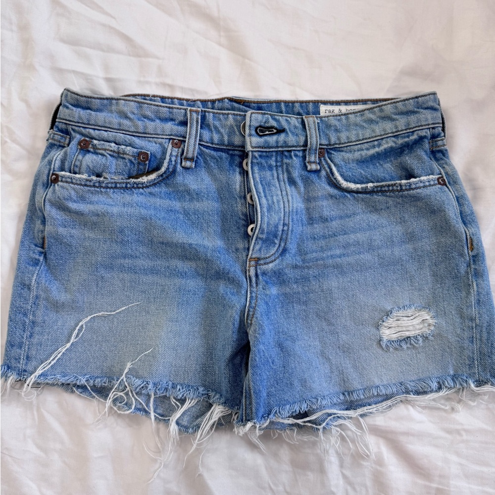 rag & bone Light Blue Distressed Jean Shorts